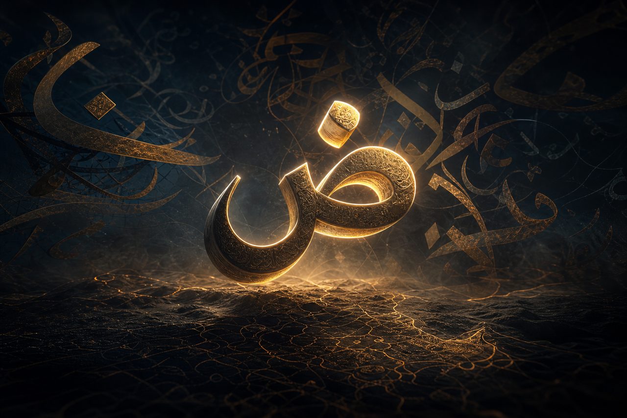 حرف الضاد مضاء فوق فضاء لغوي عربي سينمائي