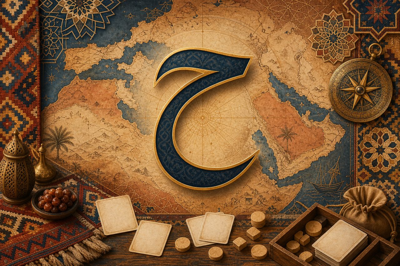 زخارف عربية حول حرف الحاء وخريطة رمزية