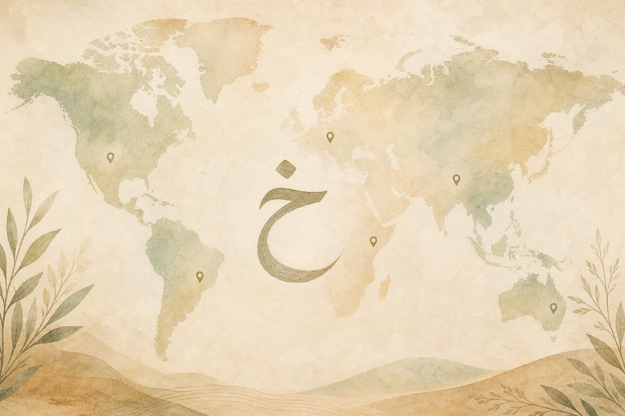 خريطة هادئة مع حروف عربية وإشارة إلى حرف الخاء