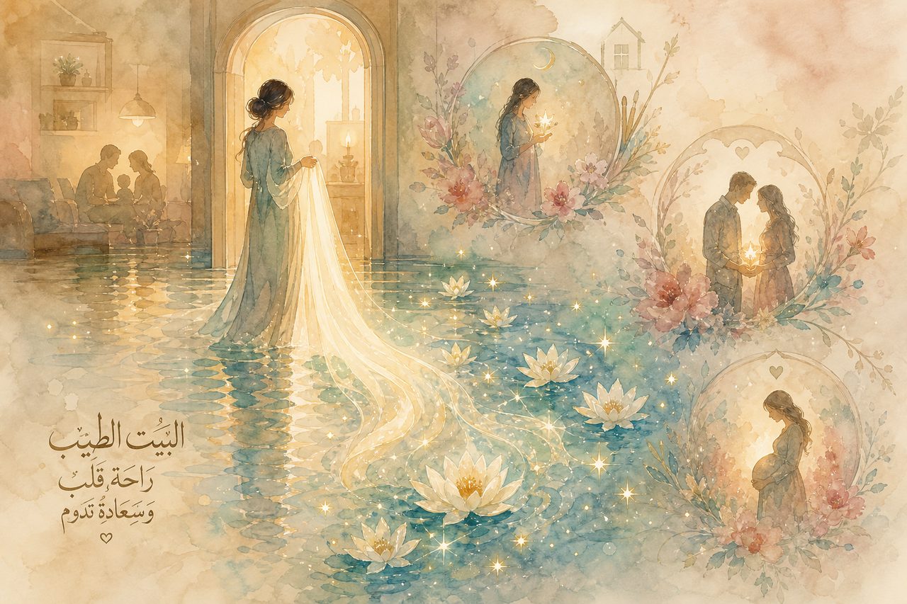 امرأة وبيت وظلال ماء في حلم مائي سريالي عن الطهارة والراحة