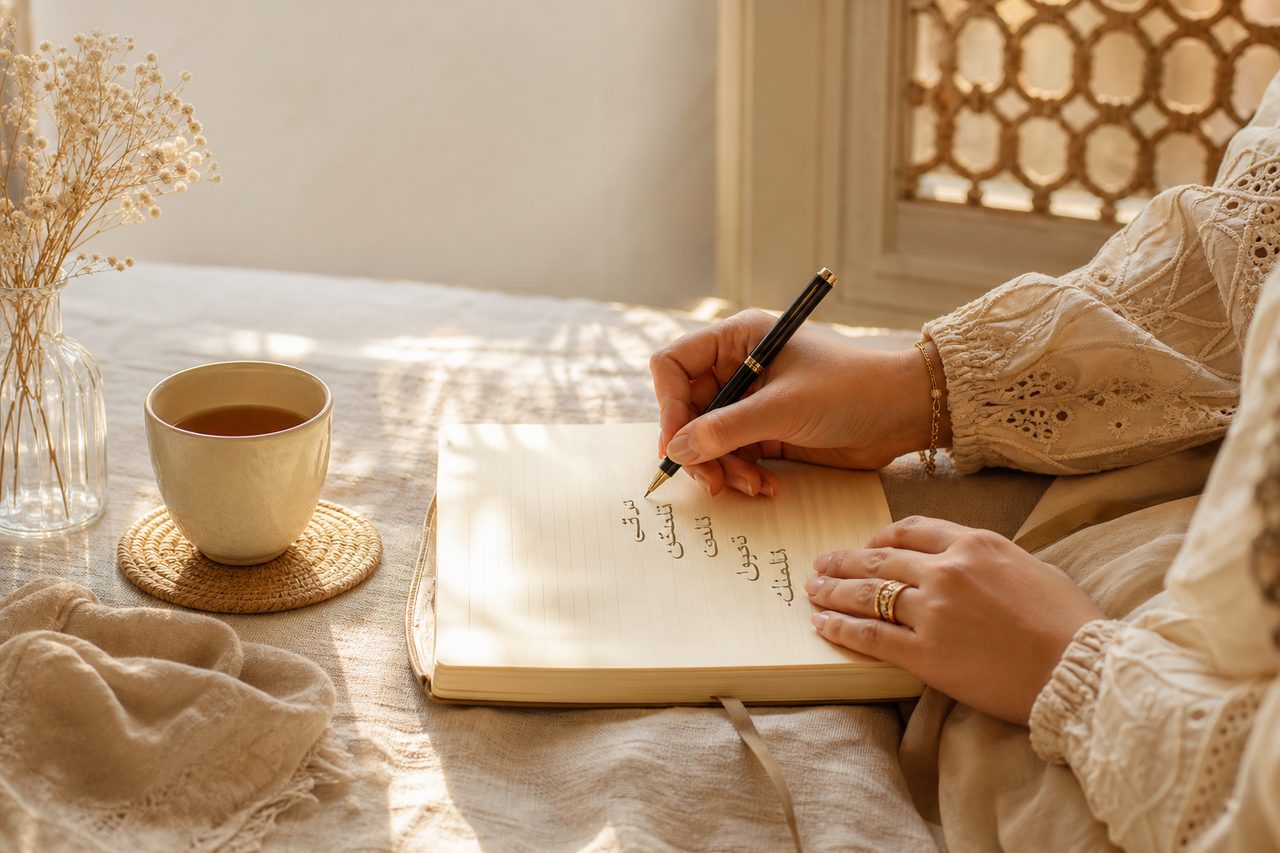 أم تكتب أسماء بنات بحرف التاء في دفتر دافئ