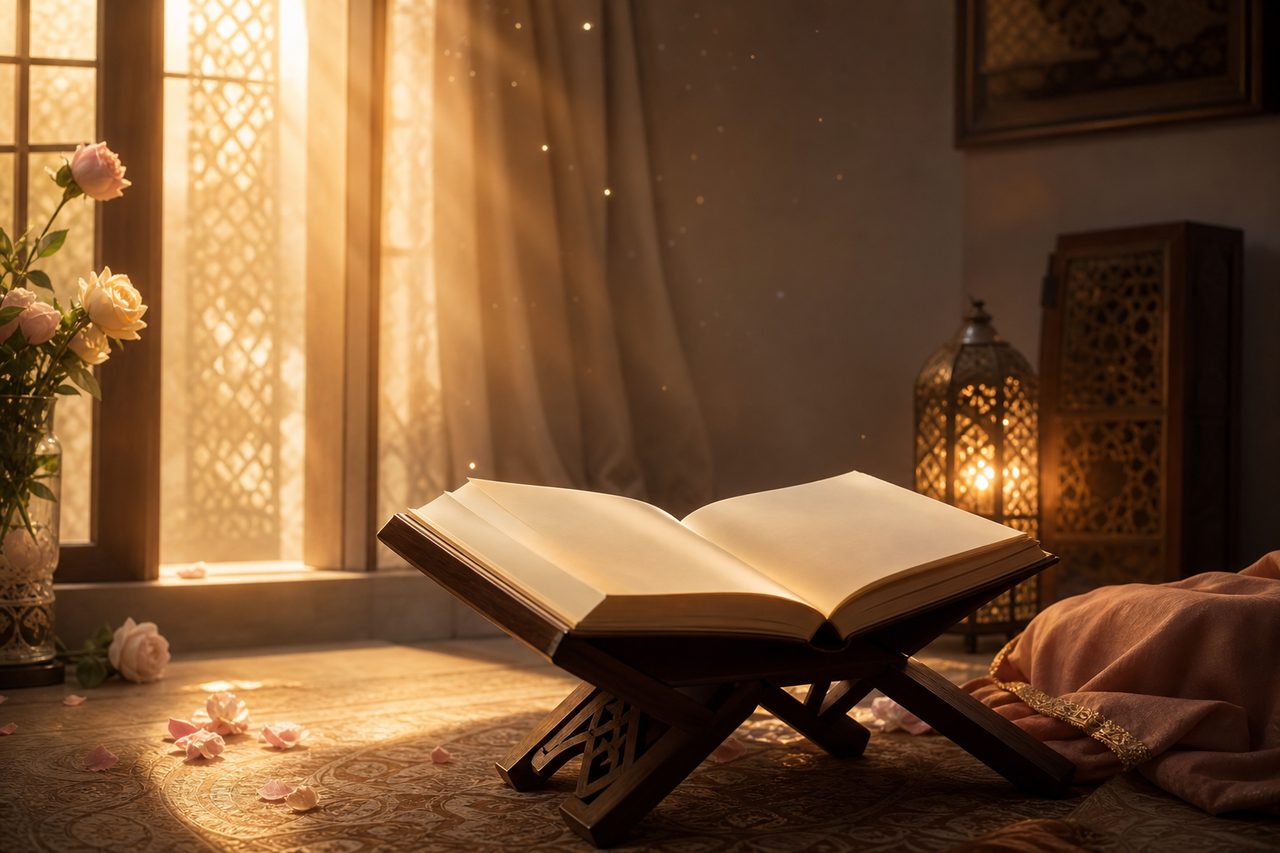 مشهد رمزي لأنثى كهدية وبركة في ضوء الغروب